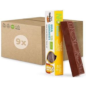 SUPER FUDGiO Biologische Chocoladerepen Set | BIO en Suikervrij snoepgoed | Glutenvrij | Chocoladesnack zonder suiker| Melkchocolade | Set van 9