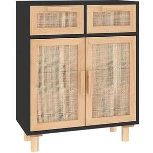 vidaXL-Dressoir-60x30x75-cm-massief-grenen-hout-en-rattan-zwart