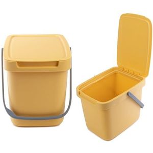 KADAX Afvalemmer met deksel en handvat, plastic afvalemmer voor afvalscheiding, rechthoekige afvalemmer met klapdeksel (geel, 6 liter)