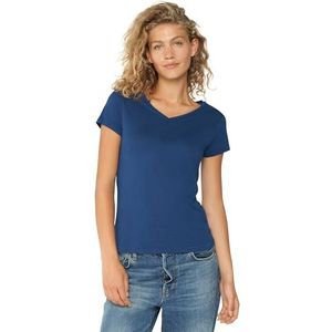 DANISH ENDURANCE T-Shirt van Biologisch Katoen, voor Dames, Crew Hals of V-Hals, Ultrazachte Basic, 1-pack, V-Hals - Blauw, M
