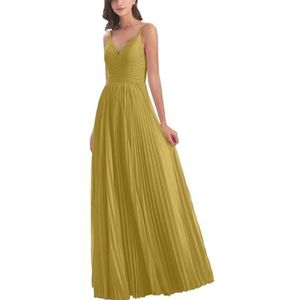 Dames spaghettibandjes chiffon bruidsmeisjes jurken lange formele jurken en avondjurken, Goud, 38