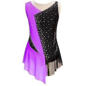 Turnpakje voor meisjes, kunstschaatsjurk voor kinderen, mouwloze bodysuit van stras voor jazz, latijns ballet, lyrische dans, turnpakje voor kinderen van 6 tot 16 jaar (