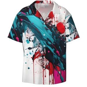 OdDdot Abstracte verf spatten print heren kleding shirts atletische slim fit korte mouw casual zakelijke button down shirt, Zwart, XL