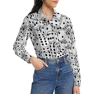 Zwart-wit dobbelstenen damesshirt lange mouwen button down blouse casual werk shirts tops S