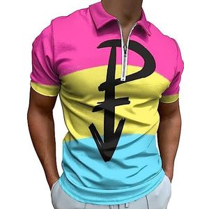 Pansexual Beweging LGBT P Symbool Kleur Vlag Polo Shirt voor Mannen Casual Rits Kraag T-shirts Golf Tops Slim Fit