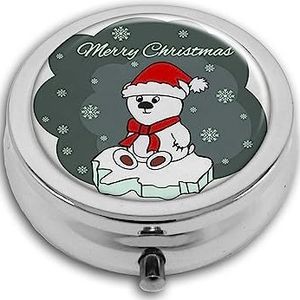 Kerst Leuke IJsbeer Pil Box-3 Compartiment Geneeskunde Pil Case, Draagbare Geneeskunde Tablet Vitamine Houder Organizer voor Portemonnee Pocket