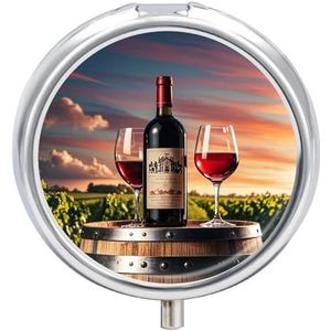 Houten wijnvat op wijnfles pillendoos waterdichte draagbare medicijnpillendoos vochtbestendig metalen pillendoosje met 3 compartimenten medicijnkoffer