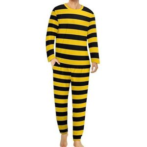 Bumblebee Strepen Comfortabele Heren Pyjama Set Ronde Hals Lange Mouw Loungewear met Zakken 5XL