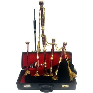Schotse Grote Hoogland Doedelzak Gouden Gegraveerde Messing Mounts Met Zwarte Fluwelen Cover