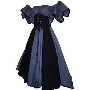 Elegant dameskostuum, korte mouwen, middeleeuws, renaissance, voor volwassenen, kostuum, jurk, Blauw, M