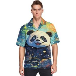 Aquarel Kunstwerk Cartoon Panda Shirts voor Mannen Korte Mouw Button Down Hawaiiaanse Shirt voor Zomer Strand, Patroon, M