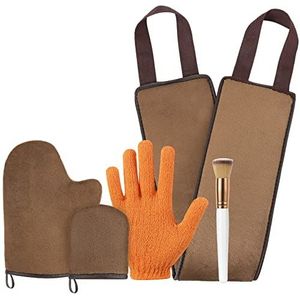 Luxspire Applicatorset voor zelfbruinende handschoenen, 5-in-1 softtanner mitt-set met scrubhandschoen, applicator voor ruglotion, make-upborstel voor gezicht, zelfbruinende handschoen voor minivingergezicht voor lotions, mousses, crèmes