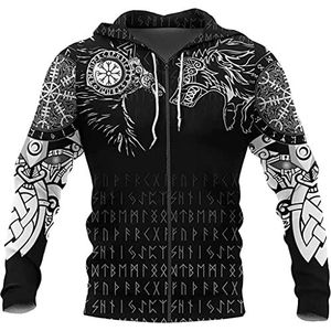 Mannen Vintage Viking Odin Raven Celtic Wolf Hoodie, vintage Rune Street Sweatshirt, T-shirt Tops