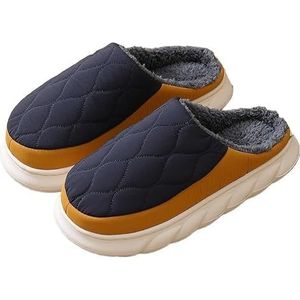 Indoor pantoffels for heren Winter pluizig met bont gevoerde pantoffels Dames winter pluche warme comfortabele pantoffels for heren (Color : Navy blue, Size : 46-47(fit45-46)