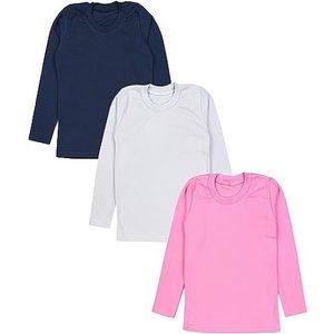 TupTam Meisjes Lange Mouw Shirt Ondergoed Shirts Onderhemd Basic 3 Pack, 3 stuks donkerblauw/roze/grijs, 110