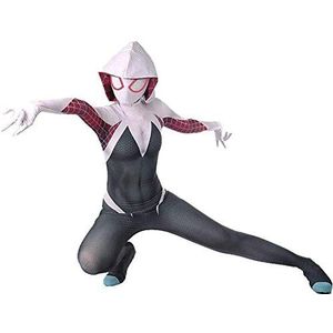 Zhangman Spider-Gwen bodysuit, cosplay, Spiderman-kostuum, zentai-pak, 3D-geprint, kostuum van superheld, fantasie jurk/panty dames en meisjes, voor Halloween (kinderen, XL (135 ~ 145 cm))