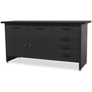 Jan Nowak Werkbank met werkblad, werktafel met 6 laden, 2 kluisjes, verstelbare poten, MDF-werkblad, belastbaar tot 500 kg, metaal, 170 cm x 60 cm x 85 cm (zwart/zwart)