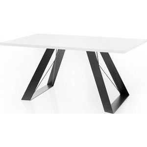 WFL GROUP Eettafel Colter in moderne stijl, rechthoekige tafel, uittrekbaar van 160 cm tot 260 cm, gepoedercoate zwarte metalen poten, 160 x 90 cm (wit, 140 x 80 cm)