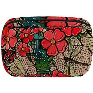 De cosmetische Zakken van de de Make-upzak Reis Waterdichte Toiletry voor Vrouwen Rode Bloemen, Meerkleurig, 17.5x7x10.5cm/6.9x4.1x2.8in