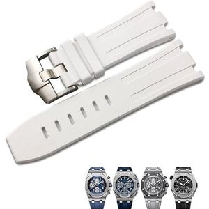 yeziu Zachte Fluor Rubber Horlogeband Voor Audemars Piguet ROYAL OAK OFFSHORE Duiken Waterdichte horlogeband 28mm(Color:White)