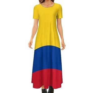 Colombiaanse vlag dames zomer casual korte mouw maxi-jurk ronde hals bedrukte lange jurken XS