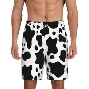 Heren Zwart-wit Koe Print Lounge Shorts Pyjama Bottoms Nachtkleding Shorts Kerst Shorts Losse Sport Broek, Zwart, 3XL