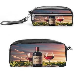 MNVTSKOP Houten wijnvat op wijnfles make-up tas kleine cosmetische reiskoffer draagbare briefpapier organizer voor vrouwen leraar