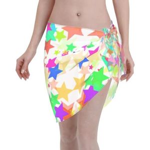 Kleurrijke Star Print Elegante Strand Wrap, Bikini Cover Up, Badmode Jurk, voor Vrouwen, Perfect voor Zwembad en Resort Zwart, Zwart, one size