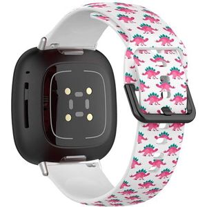 Zachte sportband compatibel met Fitbit Sense/Sense 2 / Versa 4 / Versa 3 (dinosaurus roze) siliconen armband accessoire