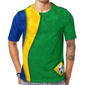 Voetbal met Braziliaanse nationale vlag mannen korte mouw grafisch T-shirt ronde hals print casual tee tops 4XL