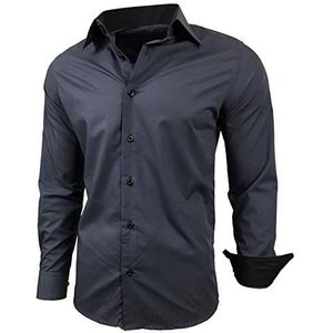 Baxboy B-500 herenoverhemd met lange mouwen, zakelijk, vrije tijd, bruiloft, gemakkelijk te strijken, slimfit, kentkraag, geschikt om te dragen bij pak, antraciet, 3XL