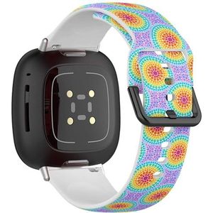Sport zachte band compatibel met Fitbit Sense / Sense 2 / Versa 4 / Versa 3 (regenboog kleuren concentrische cirkels punt) siliconen armband riem accessoire