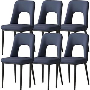 GEIRONV Moderne eetkamerstoelen set van 6, koolstofstalen poten kantoor lounge keuken slaapkamer stoelen gestoffeerde vrije tijd bijzetstoelen Eetstoelen (Color : Blue, Size : 40x48x85cm)
