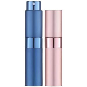 LAC Set van 2 Reis Parfumverstuivers 8ml - Navulbare Mini Parfum Atomizers - Inclusief Vulpijpjes - Handig & Compact - Blauw en Roze