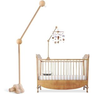 Mobiele houten houder voor babybed, 360° draaibaar, mobiele houder, luiertafel, mobiele stangen voor babybed, afneembare baby-mobile-hanger, babybed, belhouder, voor ophanging, windspel