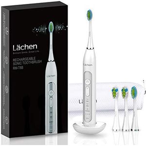 Lächen Sonic Elektrische tandenborstel, sonische tandenborstel met 4 opzetborstels en timer, 3 modi en 3 trillingssterktes met reistas, wit