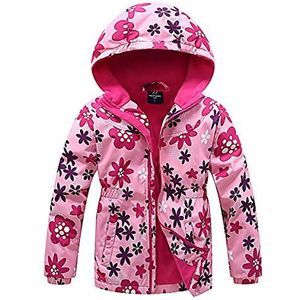 SXSHUN Kinderen Meisjes Softshell Jas Met Fleece Voering Overgang Jas Druk Wandel Jas Outdoor Jas Warm Winddicht Ademend Lente Herfst, 116, Bloemen(Maat label:120)