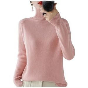 Vrouwen Solid Turtleneck kasjmier gebreide trui, crème coltrui, kersttruien voor vrouwen (S,Pink)