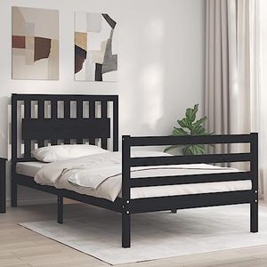 AUUIJKJF Bedden & accessoires Bedframe met hoofdeinde, zwart, 100x200 cm, massief houten meubels