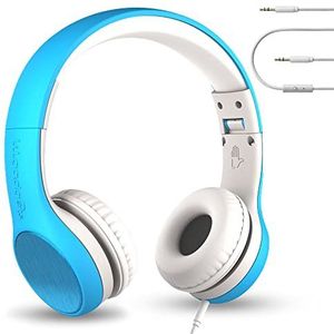 LilGadgets Connect+ Style On-Ear Kinder Hoofdtelefoon met Microfoon - SharePort-technologie, SoftTouch Padding, Afneembare Kabel, Ruisonderdrukking, Duurzaam & Verstelbaar - Blauwe Hoofdtelefoon voor
