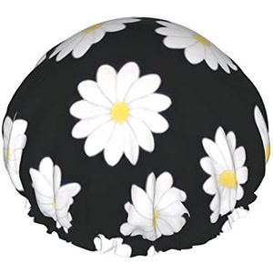 Cartoon White Daisy Flower Shower Cap,Nachtmutsje Dubbellaags Waterdichte Elastische Badmuts Herbruikbare Badmuts