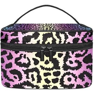 Gradiënt blauw paars geel luipaard patroon make-up organizer tas, reizen make-up tas organizer case draagbare cosmetische tas voor vrouwen en meisjes toiletartikelen, Meerkleurig, 22.5x15x13.8cm/8.9x5.9x5.4in