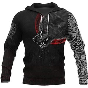 Nordic Viking Wolf 3D Afgedrukt Korte Mouw Pullover Set, Mens Odin Fenrir Tattoo Grafische Casual Streetwear, Unisex Outdoor Mode Vintage Losse Jas