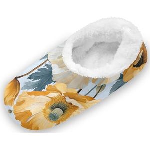 KAAVIYO Gele klaprozen bloem outdoor pantoffels katoenen huisschoenen gesloten rug winter antislip pluizige voeten pantoffels voor binnen jongens vrouwen, Patroon, Large