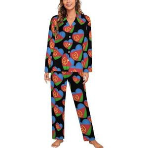 Hartvormige Eritrea Vlag Lange Mouw Pyjama Sets Voor Vrouwen Klassieke Nachtkleding Nachtkleding Zachte Pjs Lounge Sets