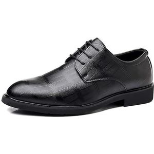 Geklede schoenen for heren met veters, ronde neus, geruit, veganistisch leer, lage bovenkant, antislip rubberen zool, bruiloft (Color : Black, Size : 42 EU)