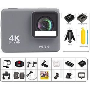 Actiecamera 4K / 60FPS Anti-shake actiecamera met afstandsbediening Scherm Waterdichte sportcamera Drive-recorder(With 128G Card,Action Camera-C)