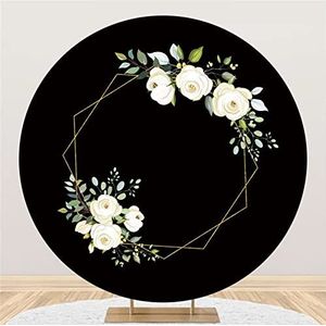 Renaiss 2.2m Bloemen Bladeren Ronde Backdrop Zwart Polyester Fotografie Achtergrond voor Verjaardag Bruids Shower Party Decoratie Taarttafel Banner Foto cabine rekwisieten