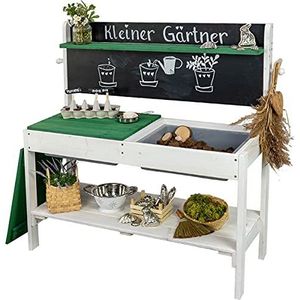Meppi Matschküche kleine tuinier wit / groen outdoor keuken van hout - plantentafel voor kinderen / knutseltafel