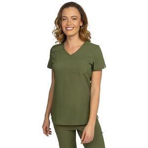B-well Aurelia Kasacks Verzorging voor dames, antibacterieel, geurbestendig, strijkvrije medische kleding, met V-hals, zak en lus, olijfgroen, S